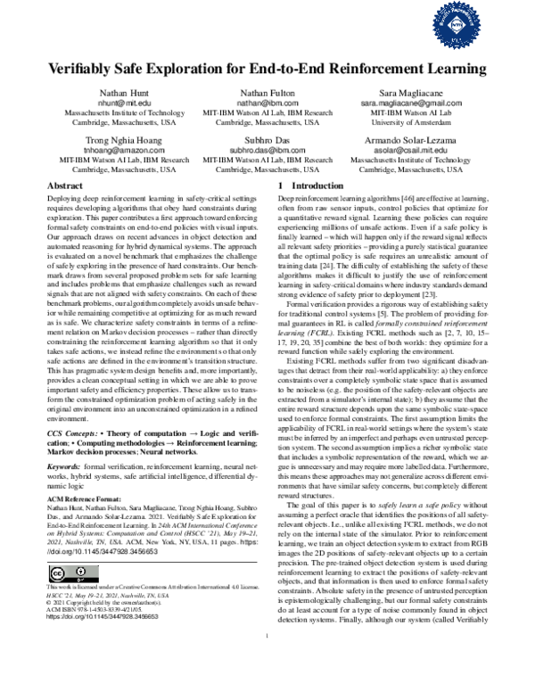 (PDF) Verifiably safe exploration for end-to-end reinforcement learning