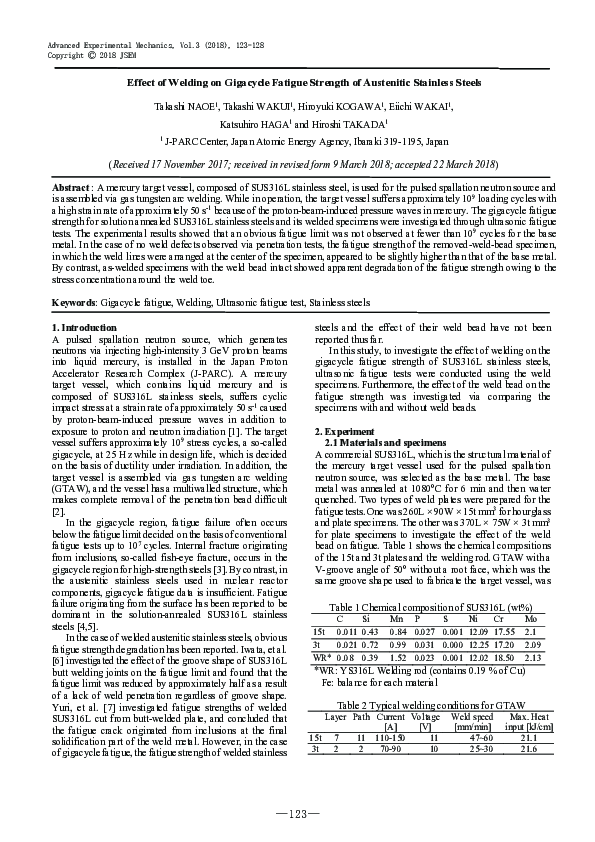 (PDF) Effect of Welding on Gigacycle Fatigue Strength of Austenitic ...