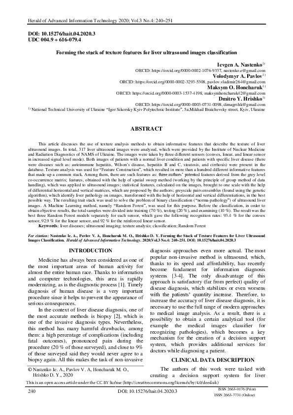 (PDF) Forming the stack of texture features for liver ultrasound images ...