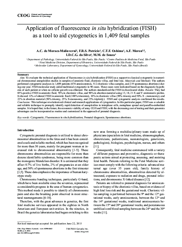 (PDF) Application of fluorescence in situ hybridization (FISH) as a ...