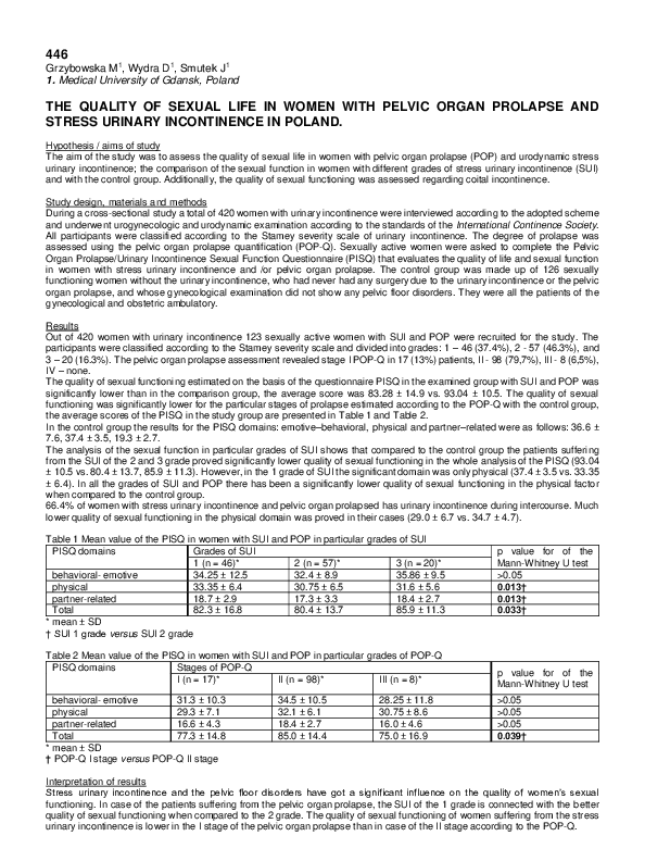 (PDF) The quality of sexual life in women with pelvic organ prolapse ...