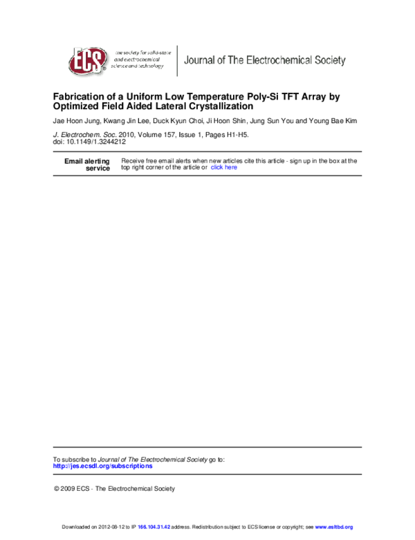 (PDF) Fabrication of a Uniform Low Temperature Poly-Si TFT Array by ...