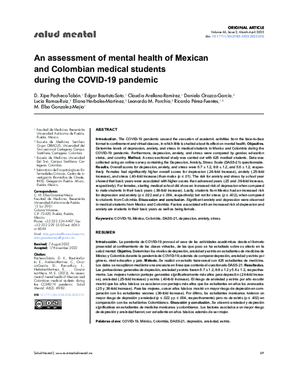 (PDF) An assessment of mental health of Mexican and Colombian medical ...