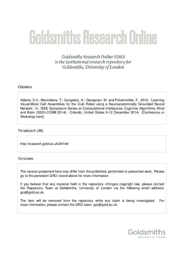 (PDF) Learning visual-motor Cell Assemblies for the iCub robot using a ...