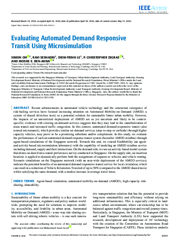 (PDF) Evaluating Automated Demand Responsive Transit Using Microsimulation