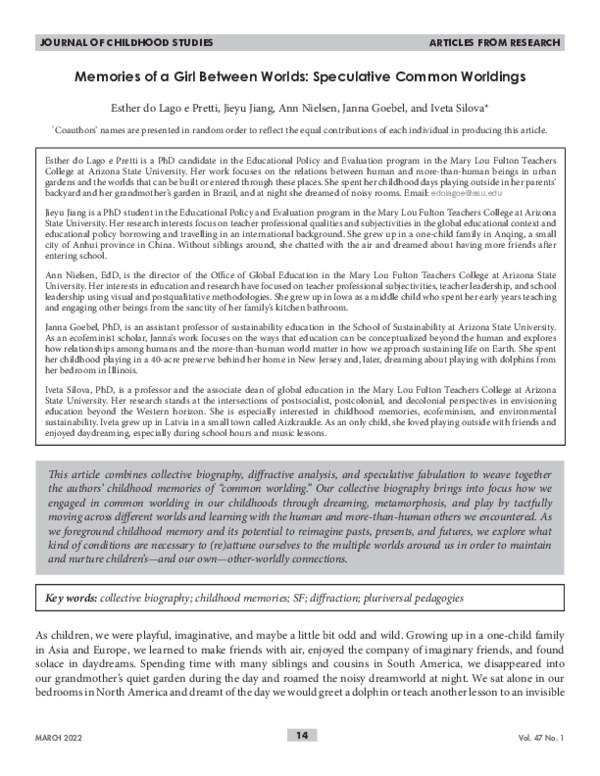 (PDF) Memories of a Girl Between Worlds: Speculative Common Worldings