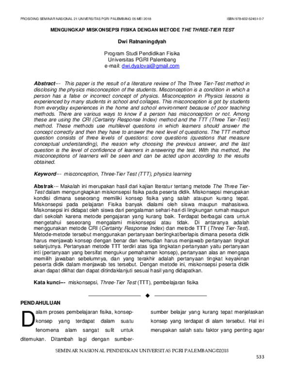 (PDF) Mengungkap Miskonsepsi Fisika Dengan Metode the Three-Tier Test