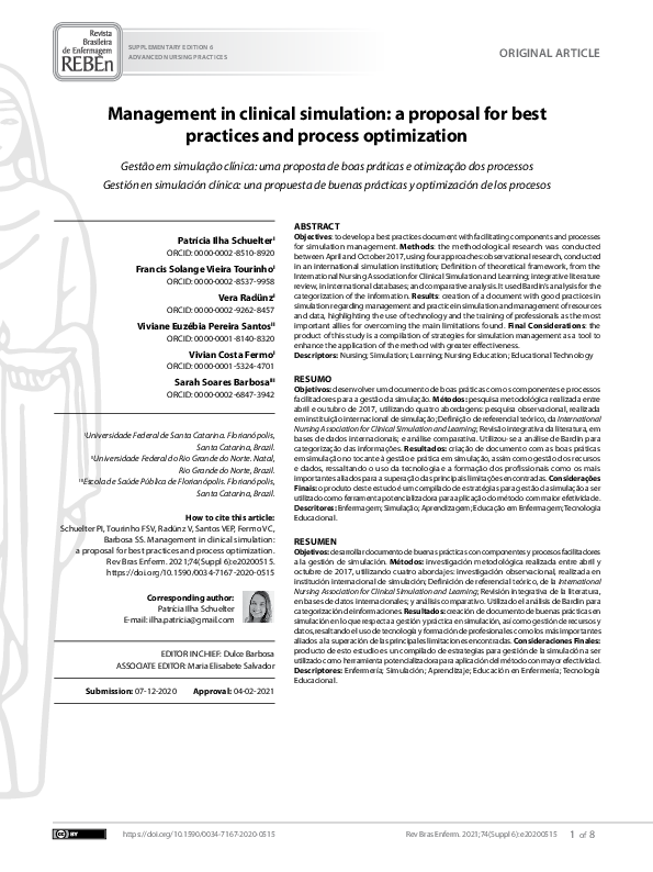 (PDF) Management in clinical simulation: a proposal for best practices ...