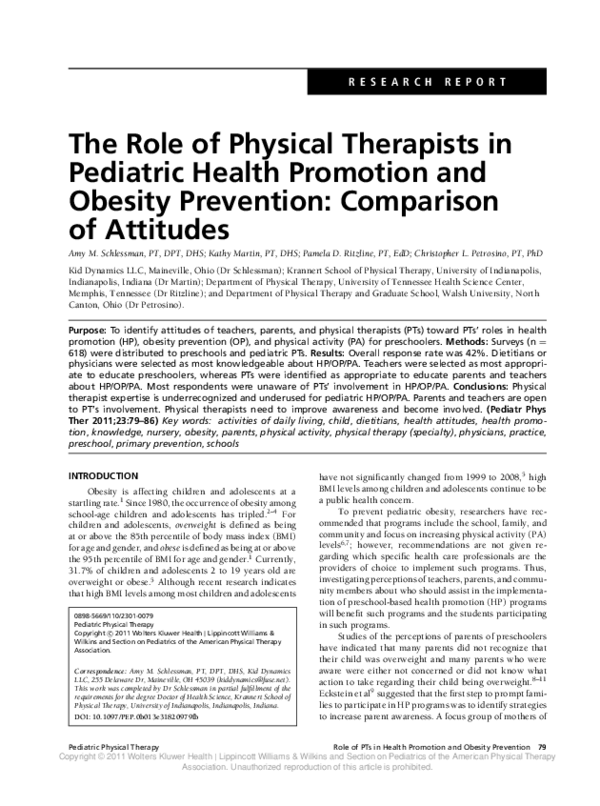 (PDF) The Role of Physical Therapists in Pediatric Health Promotion and ...