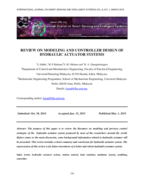 (PDF) Review on Modeling and Controller Design of Hydraulic Actuator ...