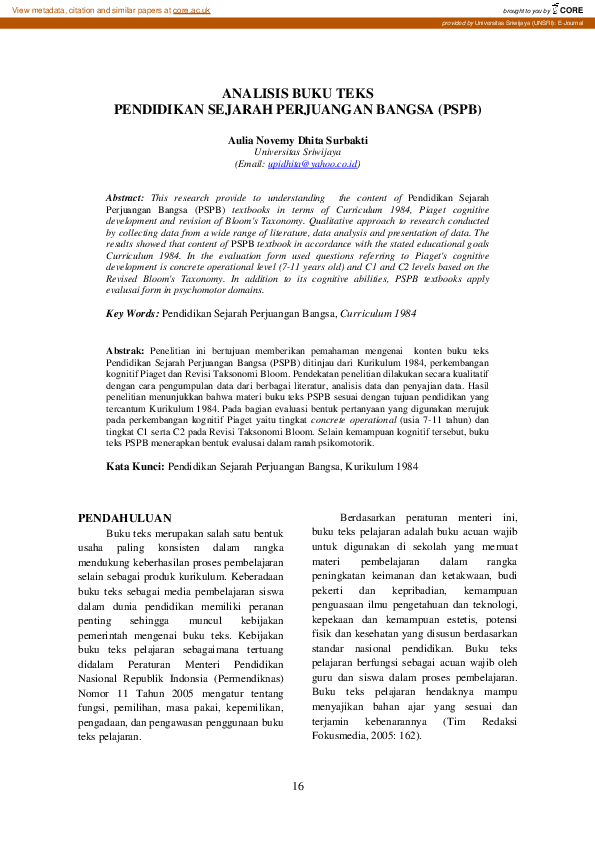 (PDF) Analisis Buku Teks Pendidikan Sejarah Perjuangan Bangsa (PSPB)