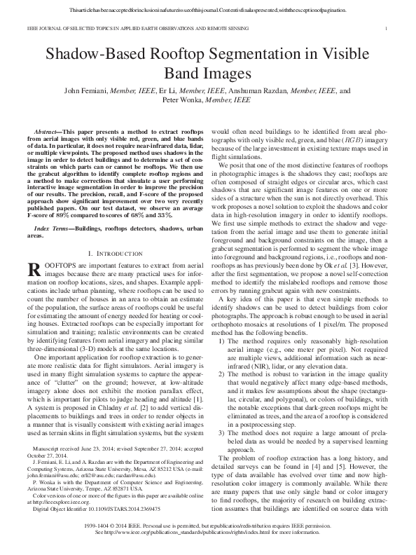 (PDF) Shadow-Based Rooftop Segmentation in Visible Band Images