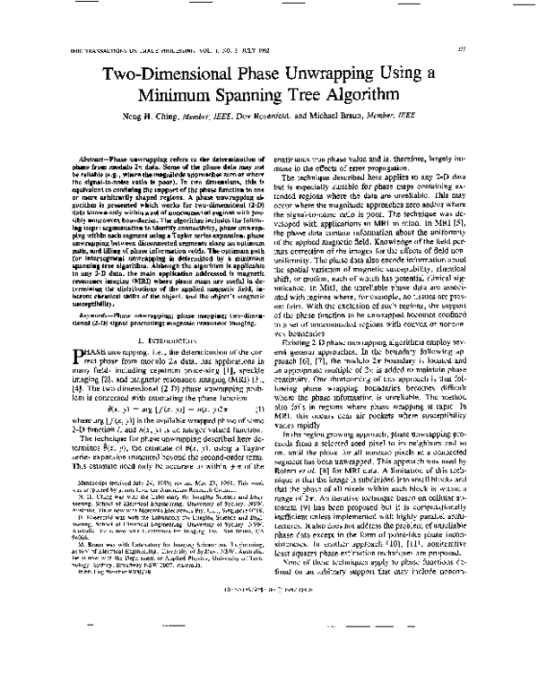 (PDF) Two-dimensional phase unwrapping using a minimum spanning tree ...