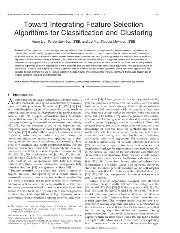 (PDF) Toward integrating feature selection algorithms for ...