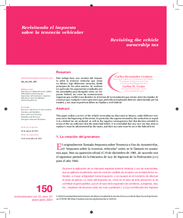 (PDF) Revisitando el impuesto sobre la tenencia vehicular