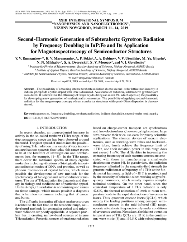 (PDF) Second-Harmonic Generation of Subterahertz Gyrotron Radiation by ...