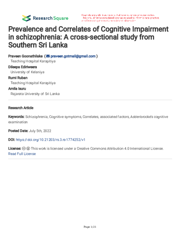 (PDF) Prevalence and Correlates of Cognitive Impairment in ...