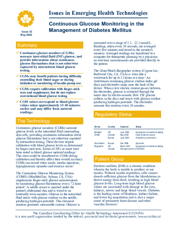 (PDF) Continuous glucose monitoring in the management of diabetes mellitus
