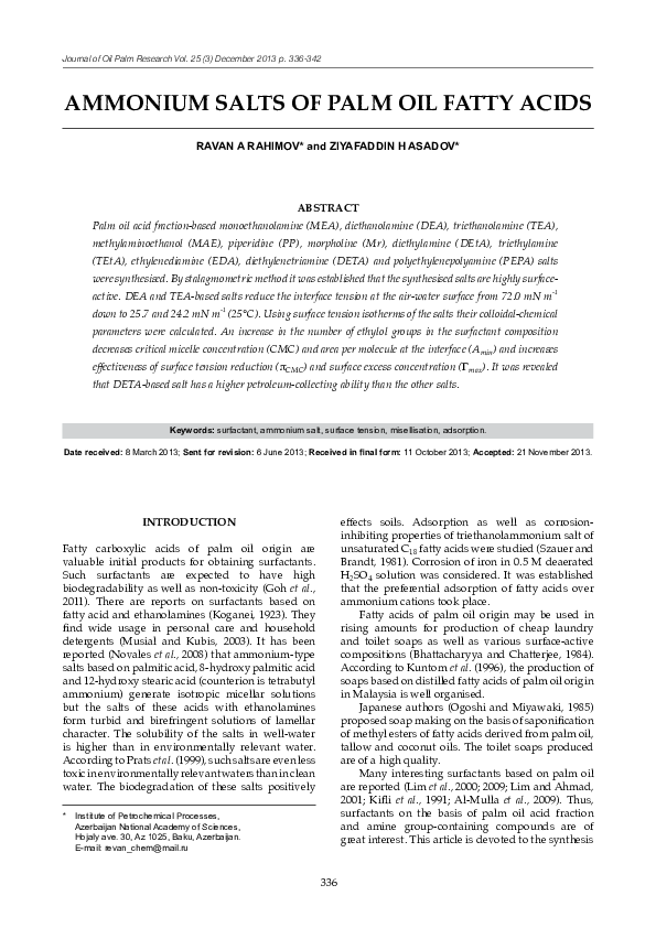 (PDF) Ammonium salts of palm oil fatty acids