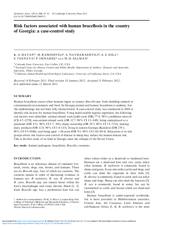 (PDF) Risk factors associated with human brucellosis in the country of ...