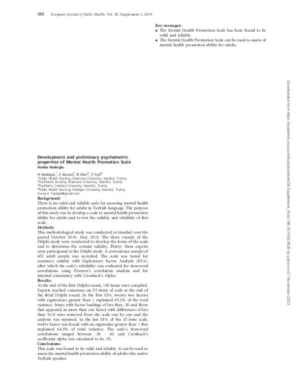 (PDF) Development and preliminary psychometric properties of Mental ...