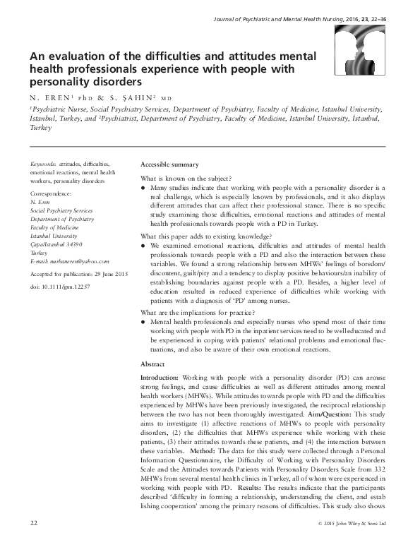 (PDF) An evaluation of the difficulties and attitudes mental health ...