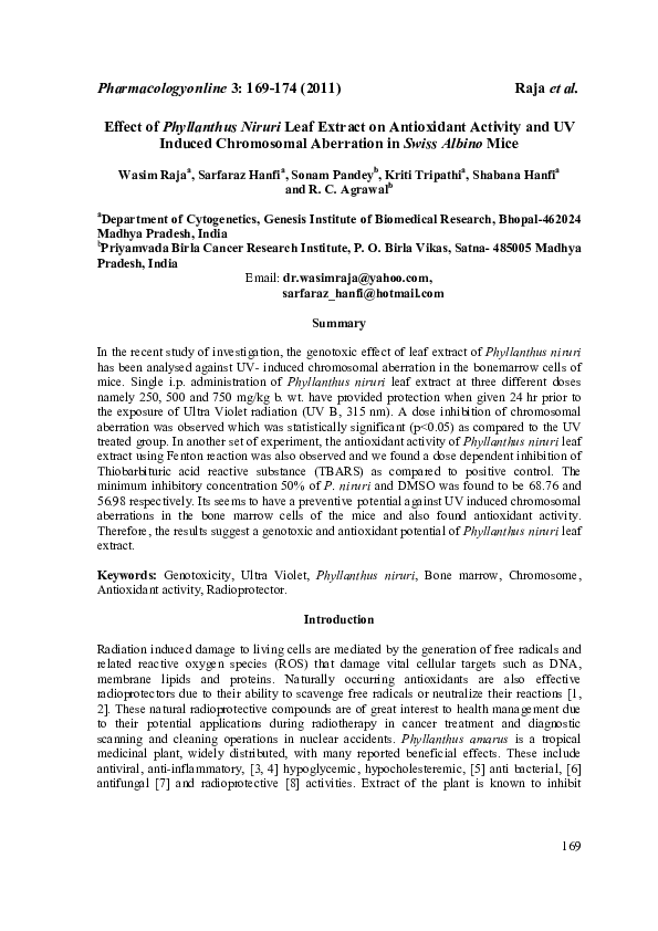 (PDF) Effect of Phyllanthus niruri Leaf Extract on Antioxidant Activity ...