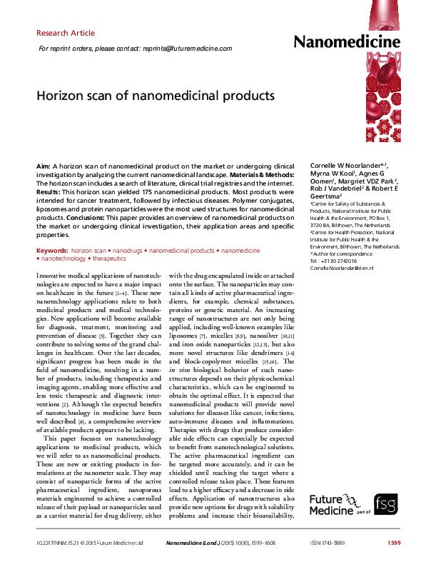(PDF) Horizon scan of nanomedicinal products