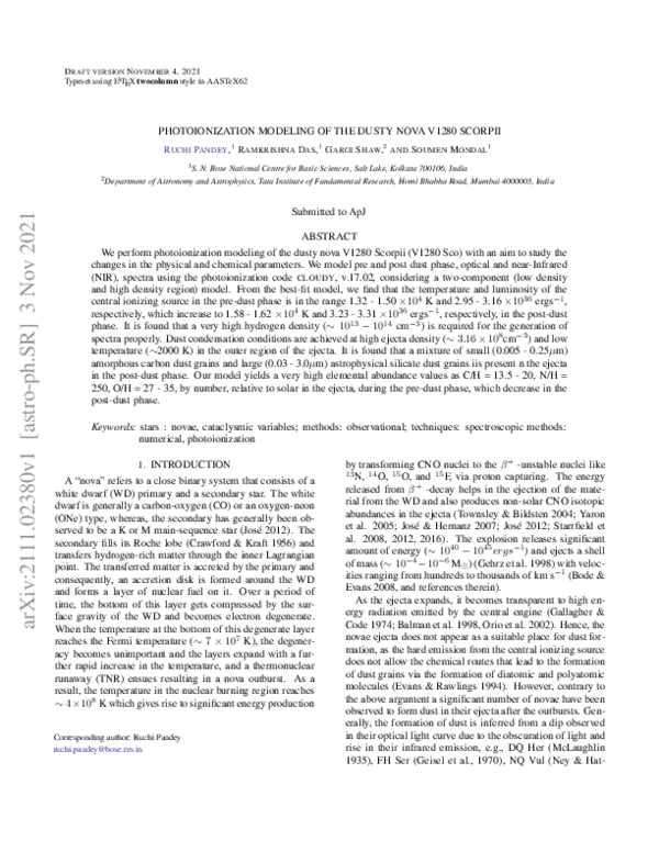 (PDF) Photoionization Modeling of the Dusty Nova V1280 Scorpii | Soumen ...