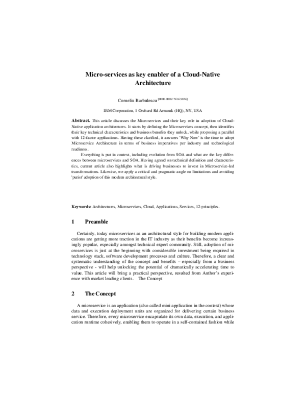 (PDF) Microservices as a Key Enabler of a Cloud Native Architecture
