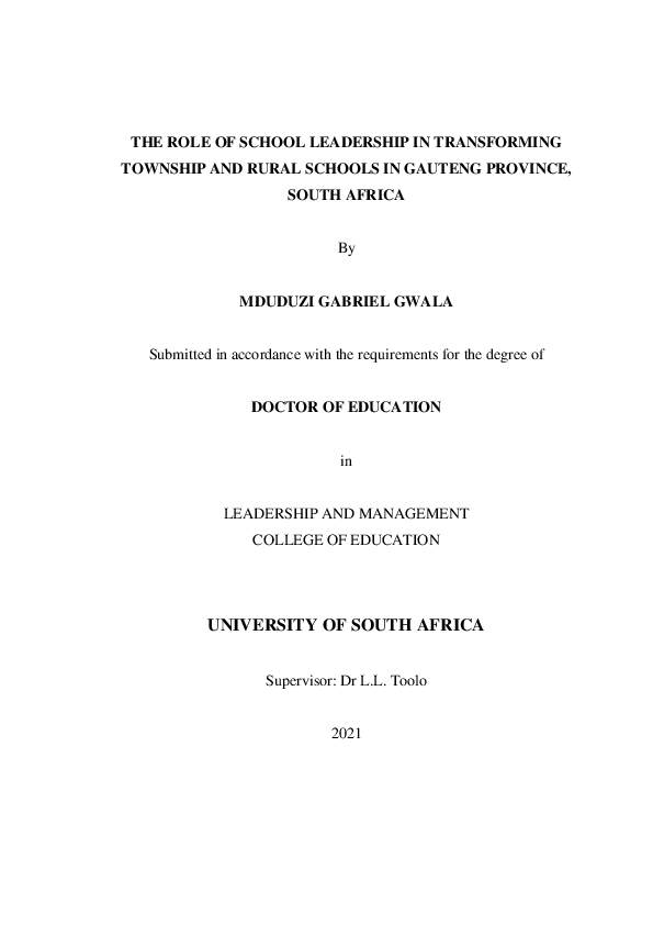 (PDF) The role of school leadership in transforming township and rural ...