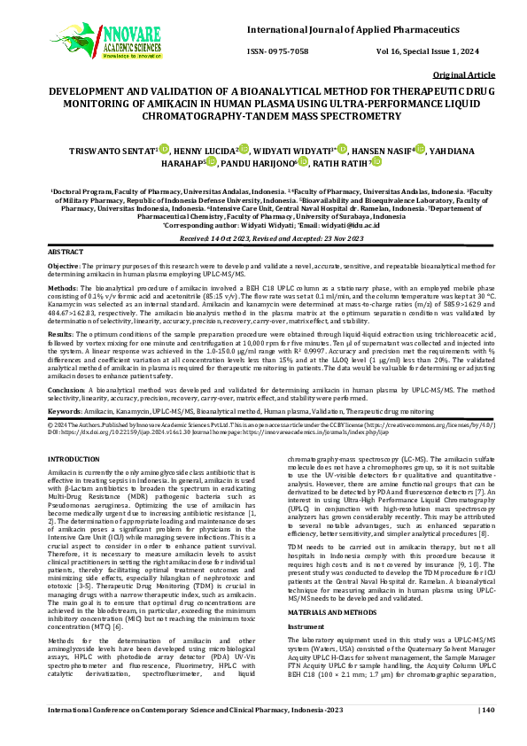 (PDF) DEVELOPMENT AND VALIDATION OF A BIOANALYTICAL METHOD FOR ...