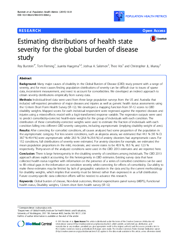 (PDF) Estimating distributions of health state severity for the global ...