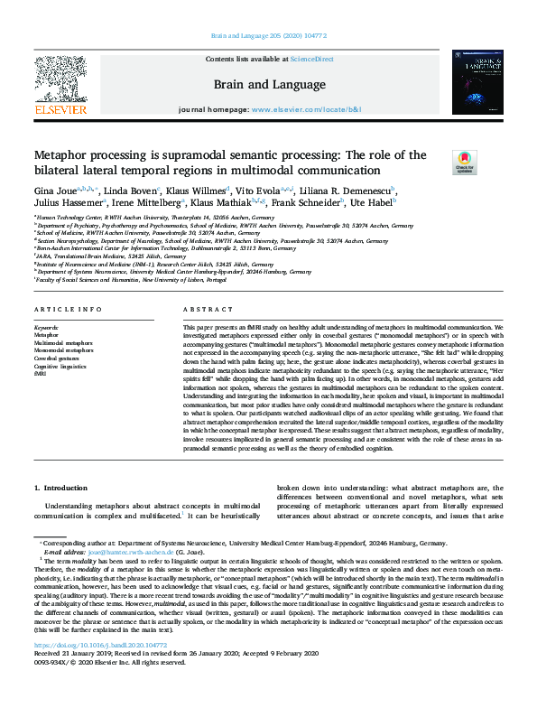 (PDF) Metaphor processing is supramodal semantic processing: The role ...