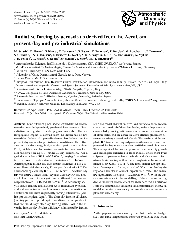 (PDF) Radiative forcing by aerosols as derived from the AeroCom present ...