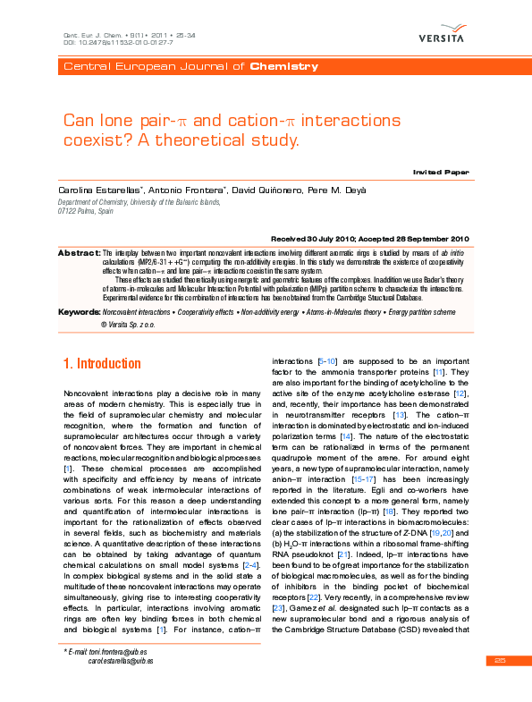 (PDF) Can lone pair-π and cation-π interactions coexist? A theoretical ...