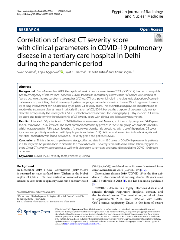 (PDF) Correlation of chest CT severity score with clinical parameters ...