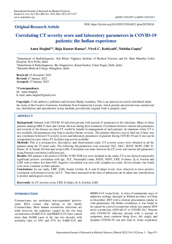 (PDF) Correlating CT severity score and laboratory parameters in COVID ...