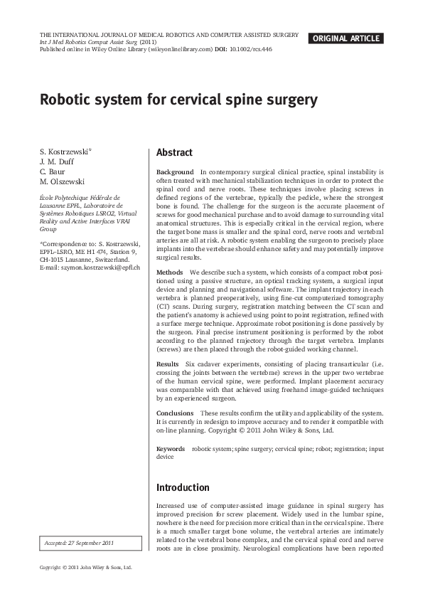 (PDF) Robotic system for cervical spine surgery