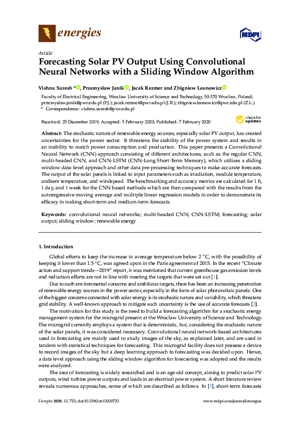 (PDF) Forecasting Solar PV Output Using Convolutional Neural Networks ...