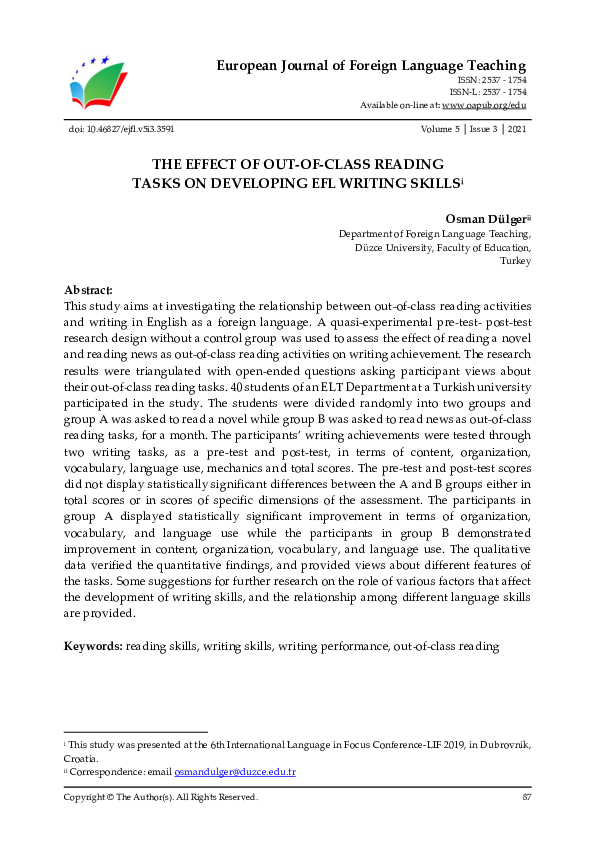 (PDF) The Effect of Out-Of-Class Reading Tasks on Developing Efl ...