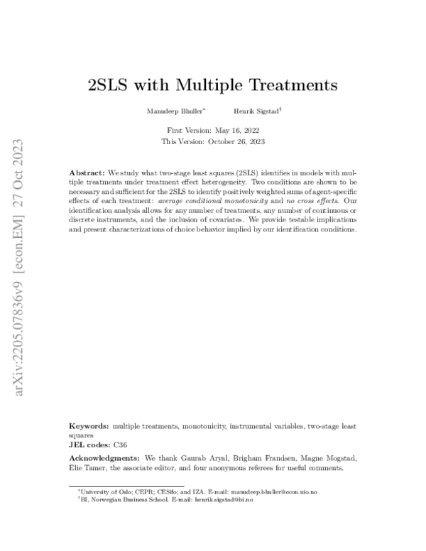 (PDF) 2SLS with Multiple Treatments