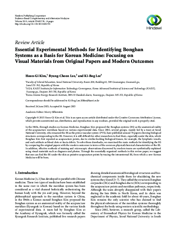 (PDF) Essential Experimental Methods for Identifying Bonghan Systems as ...