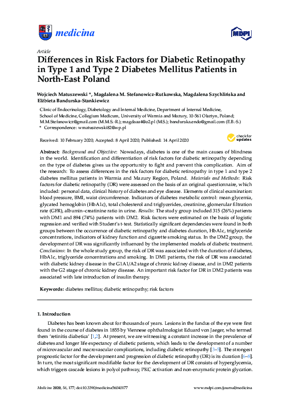 (PDF) Differences in Risk Factors for Diabetic Retinopathy in Type 1 ...