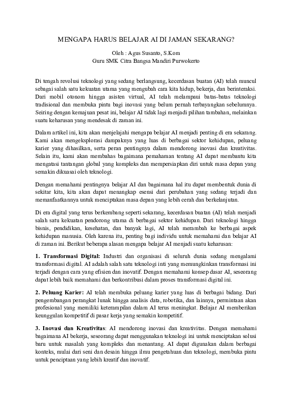 (DOC) MENGAPA HARUS BELAJAR AI DI JAMAN SEKARANG