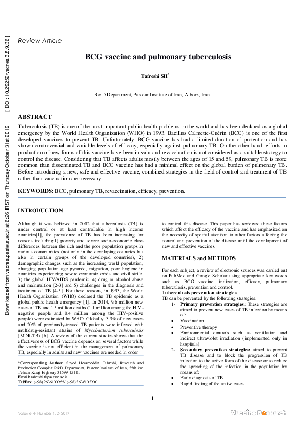 (PDF) BCG vaccine and pulmonary tuberculosis