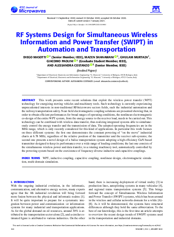 (PDF) RF Systems Design for Simultaneous Wireless Information and Power ...