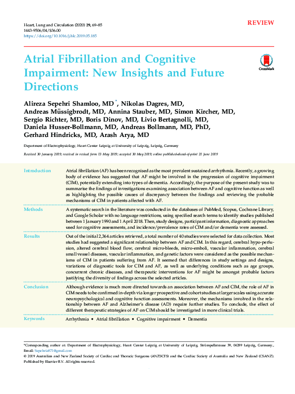 (PDF) Atrial Fibrillation and Cognitive Impairment: New Insights and ...