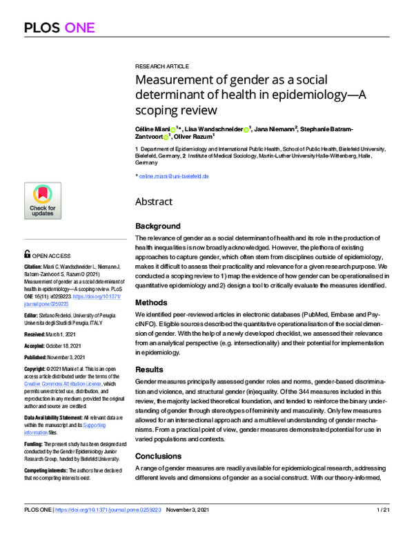 (PDF) Measurement of gender as a social determinant of health in ...