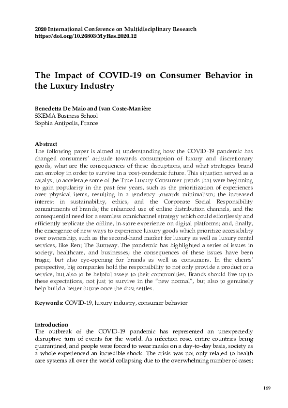 (PDF) The Impact of COVID-19 on Consumer Behavior in the Luxury Industry
